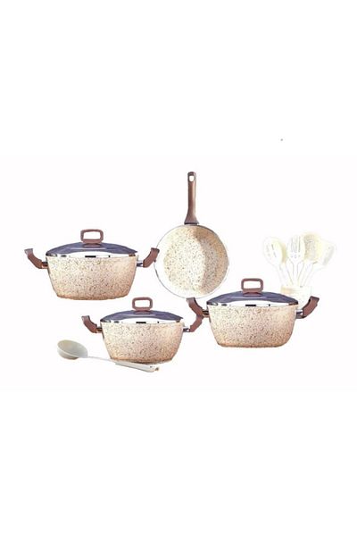 drobina Turkish granite cookware set consisting of 14 pieces cream steel