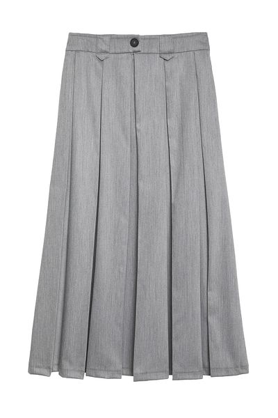 Quzu Gray Midi Skirt - Pleat Detailed