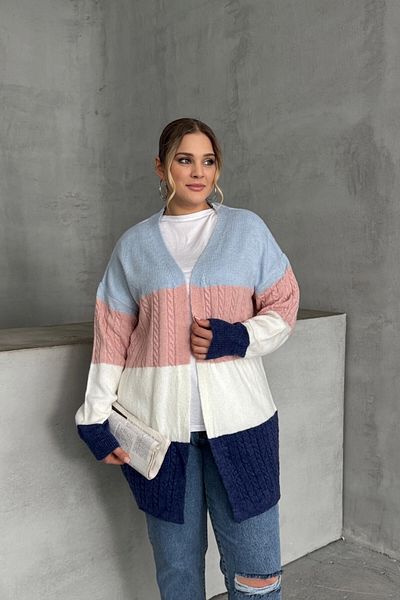 Stil Diva Cardigan cu mânecă lungă, fără închidere în față, cu blocuri de culoare 302147
