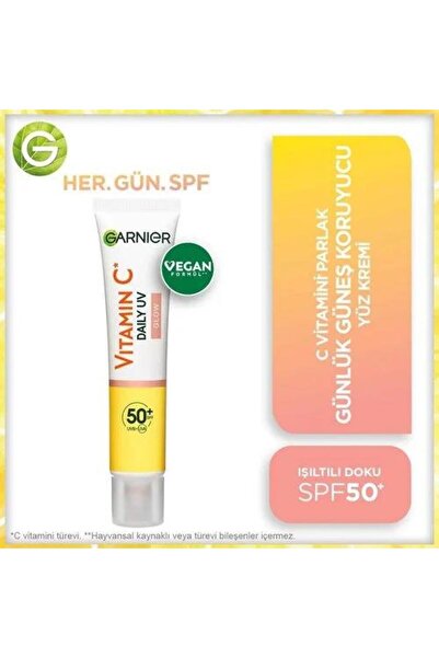Garnier C Vitamini Parlak Günlük Uv Korumalı Güneş Yüz Kremi Işıltılı Doku Spf50 40ml