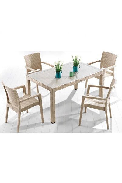 ZİYNET HOME Rattan Bahçe Balkon Masa Takımı  4 Kişilik Victor Koltuk 90x150cm...