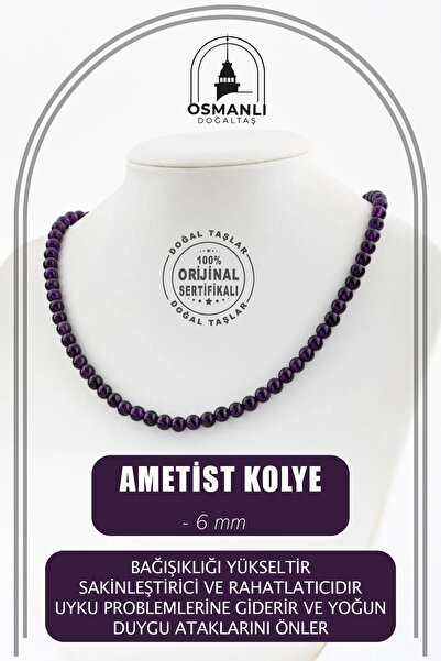 OSMANLI DOĞAL TAŞ Ametist 6 mm Dizi Doğal Taş Kolye