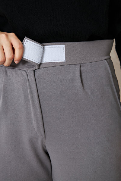 THIFF GYMWEAR Women's Lycra Velcro Closure Gray Wide Leg Casual Pants