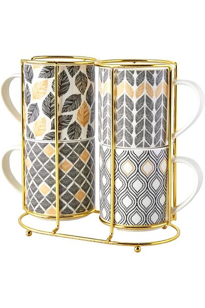 STOREMAX Ntwork Nero 5 Piece Porcelain Mug/Mug Set with Stand Art 1087243