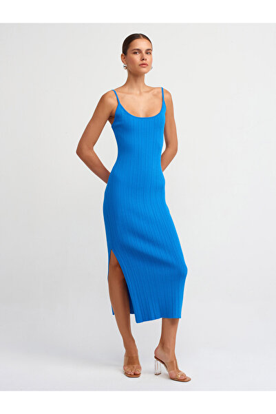 Dilvin 90139 Rochie de tricotaj cu bretele-Sax