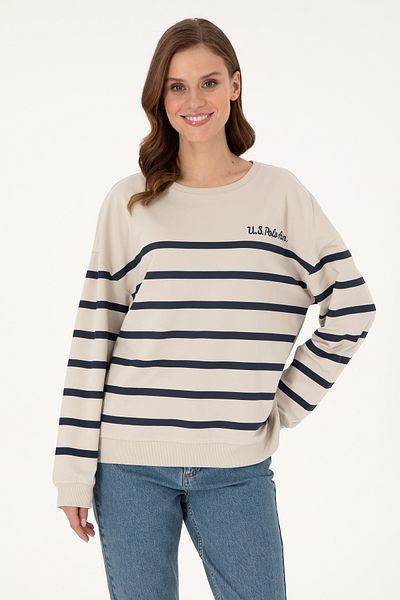 U.S. Polo Assn. Women's Stone Striped Crew Neck Sweatshirt 50297279 -Vr049