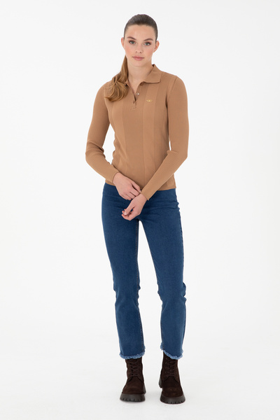 U.S. Polo Assn. Kadın Camel Polo Yaka Kazak 50297087-VR015