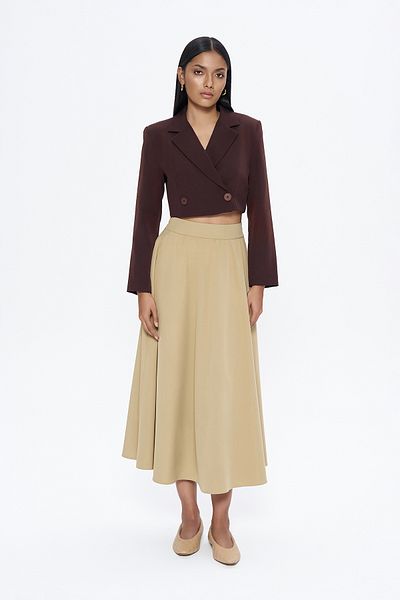 Quzu Διπλό στήθος Crop Blazer Jacket Καφέ