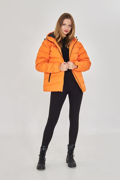 QAWWA Women's Lined Hooded Windproof Orange Inflatable Winter Coat