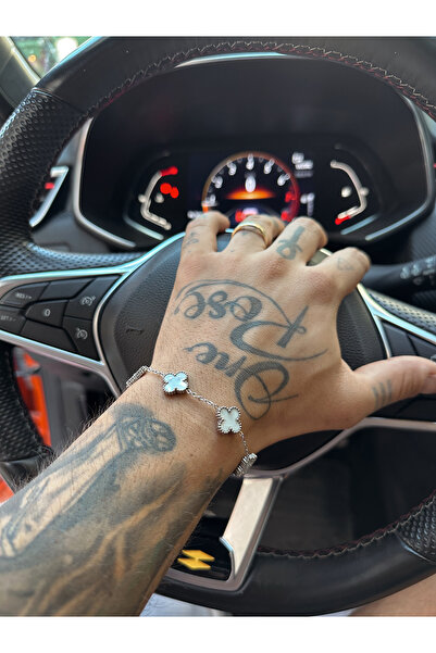 manch collection Yonca desen Beyaz-Gümüş renk Çelik bileklik