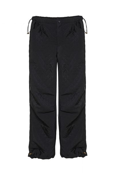 Quzu Quilted Parachute Trousers Black