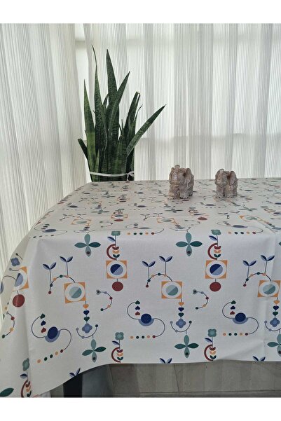 CLK Home Krem Desenli Astarlı Silinebilir Pvc Muşamba Plastik Masa Örtüsü