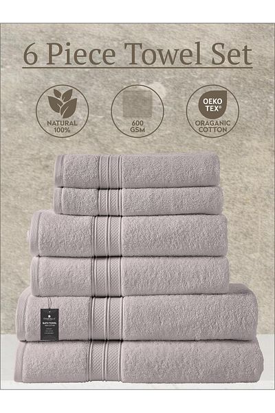 Donetella 6-Pcs Towel Set -2 Pcs Bath Sheet, 2 Pcs Bath Towel, 2 Pcs Hand Towel 600 GSM 100% Combed Cotton