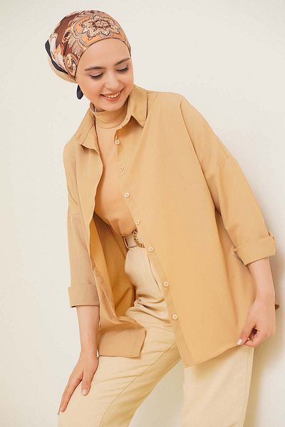 Bigdart 103901 Beige Oversize Hijab Shirt