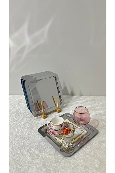 USD HOME 3 lü çelik kare kahve sunum servis tepsisi lüx sunum  22 cm