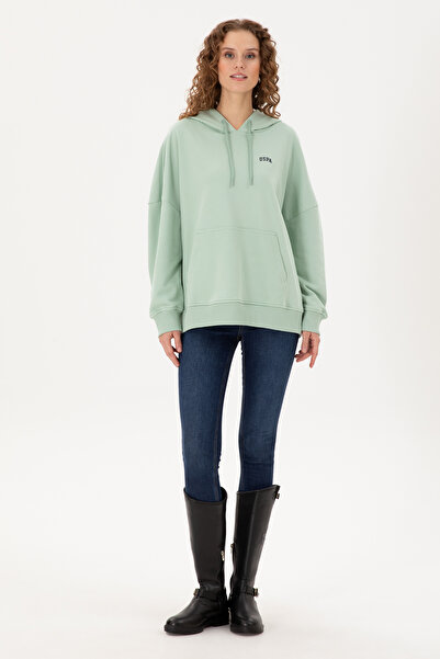 U.S. Polo Assn. Kadın Su Yeşili Kapüşonlu Basic Sweatshirt 50297324-VR048