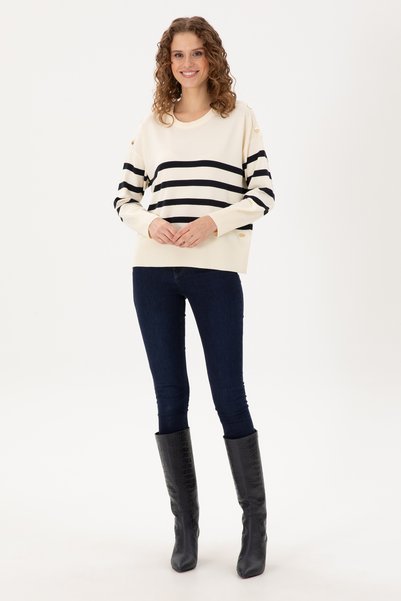 U.S. Polo Assn. Women's Cream Crew Neck Sweater 50297070-Vr071