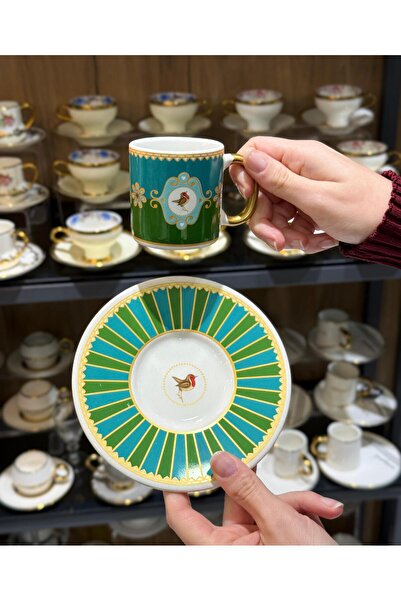 Onedekor 6'lı Royal Green Bird Soha Kahve Fincanı