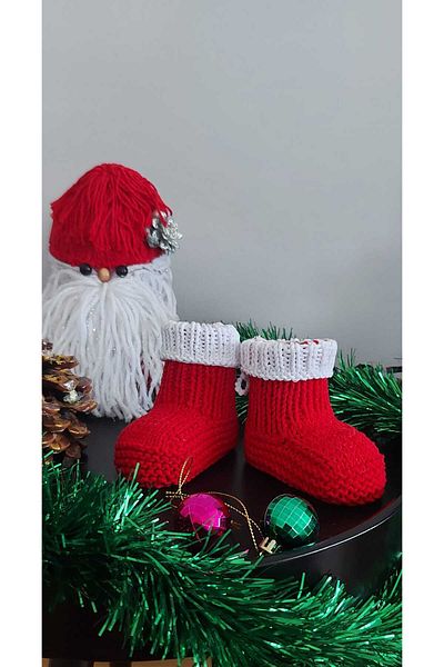 BEGİN New Year's Special Baby Dress - Acrylic Wool, Slippers Booties, Bow, 0-6 Months Birth Moment