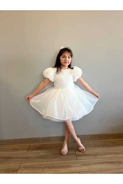 yagmur tasarım Elbise Kız Çocuk Bebek Beyaz Elbise - ( 1 - 12 Yaş Arası)