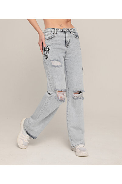 XBELLA DENİM MİCKEY MOUSE LAZERLİ LİKRALI KAR YIKAMA MAVİ JEANS