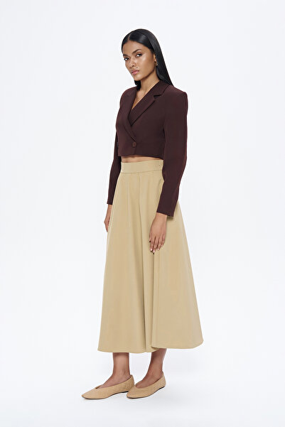 Quzu Kruvaze Crop Blazer Ceket Kahverengi