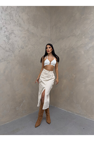 XBELLA DENİM FUSTA BEJ DESCHIS CU BLOCURI DE COMANDĂ PE BLOCURI