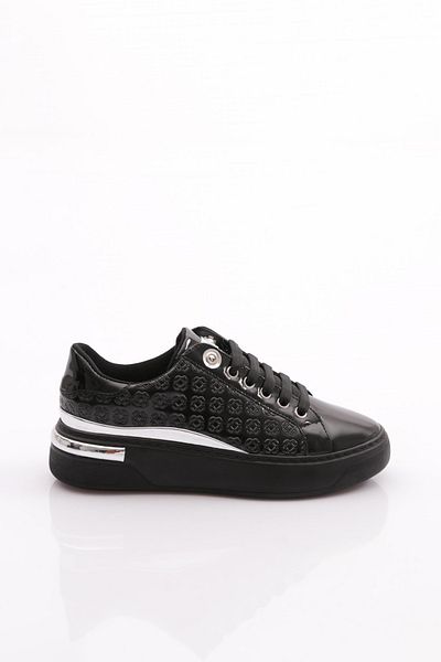 DGN Pantofi pantofi cu șireturi de damă din piele lăcuită neagră negru argintiu 36642682