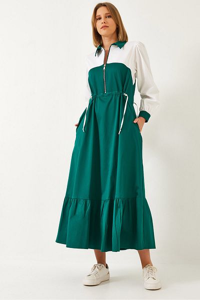 Bianco Lucci Women's Baby Neck Elastic Waist Long Flared Dress 8122 60351249