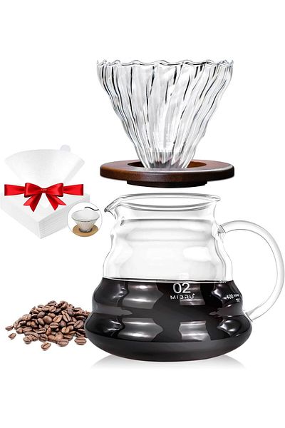 MIBRU V60 Drip Coffee Maker Set Pour Over Accessories Machine Set Of 2 With A Gift Of V60 Coffee Paper