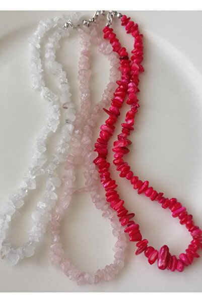 LemaStone قلادة من اللؤلؤ الأحمر والكوارتز الوردي والكوارتز الكريستالي المكسو...