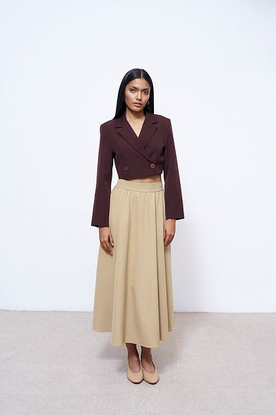 Quzu Διπλό στήθος Crop Blazer Jacket Καφέ