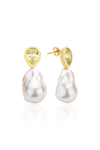 SEİL TAKI AKSESUAR 925 Ayar Gümüş Peridot Zirkon Talşı Valeria Barok Küpe