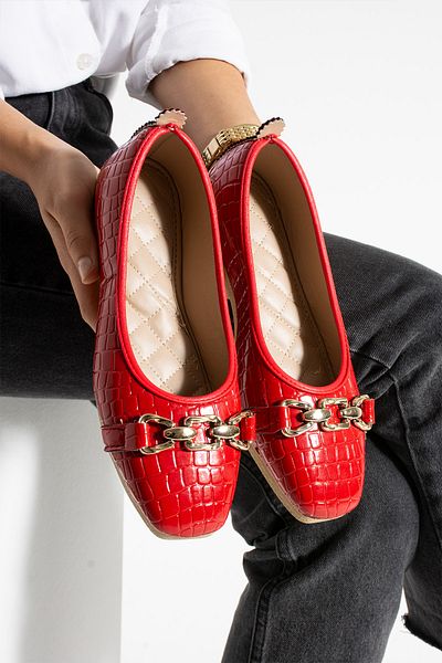 Moda Devrin Dámské domácí a outdoorové boty Red Chain Ballerina