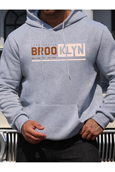 Frisson Unisex Μαύρο μπλουζάκι με στάμπα Brooklyn με κουκούλα