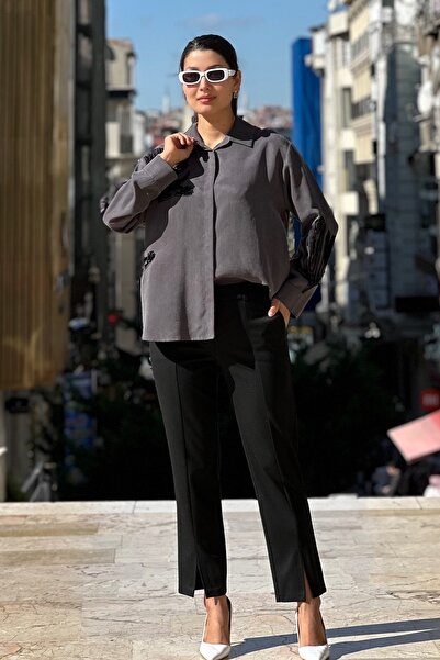 FEVER Yırtmaç detaylı siyah pantolon