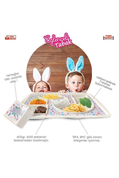 EĞLENCELİ TABAK Bebek Çocuk Beslenme Mama Tabağı Süprizli Eğlenceli Tabak Patili 23x30.5x3cm Türk Patentli