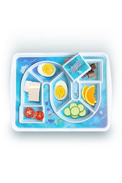 EĞLENCELİ TABAK Baby Kids Feeding Plate - Fun with Surprise - Space Themed - 23X30.5X3Cm Turkish Patent