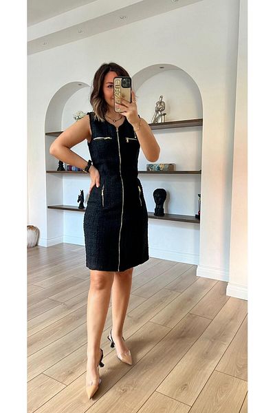 kubraozbeybutik Φόρεμα με χρυσό φερμουάρ με λεπτομέρειες