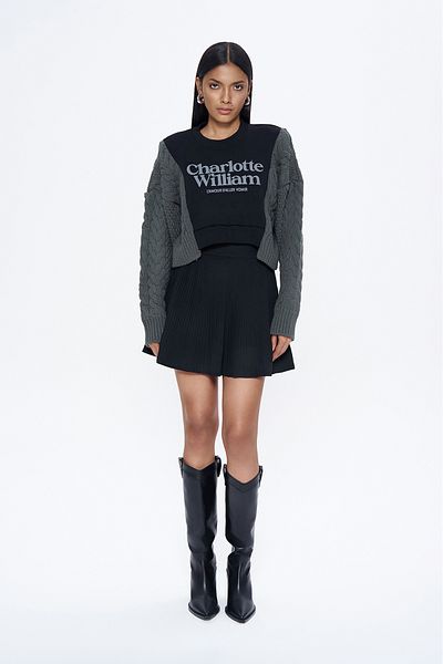 Quzu Knitwear Sleeve Printed Sweatshirt