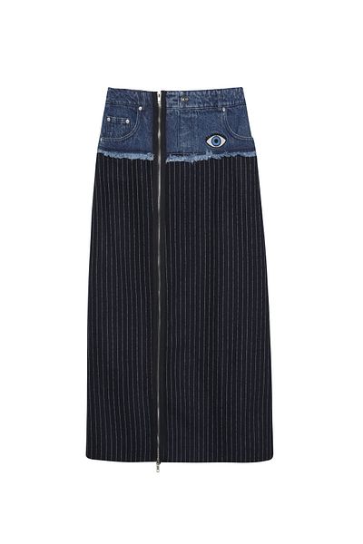 Quzu Τζιν Μίντι Φούστα Navy Blue Matcli - Αξεσουάρ με φερμουάρ