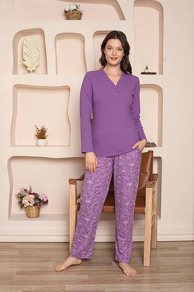GUAVA+ SET DE Pijamale FEMEI CU MANECĂ LUNGĂ, CU BUTON DE GULER MOV