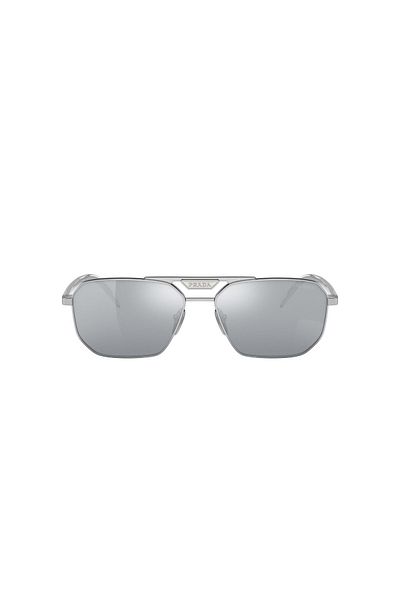 Prada Pr 58Ys 1Bc02R 57 Mirrored Men's Rectangular Gray Metal Sunglasses