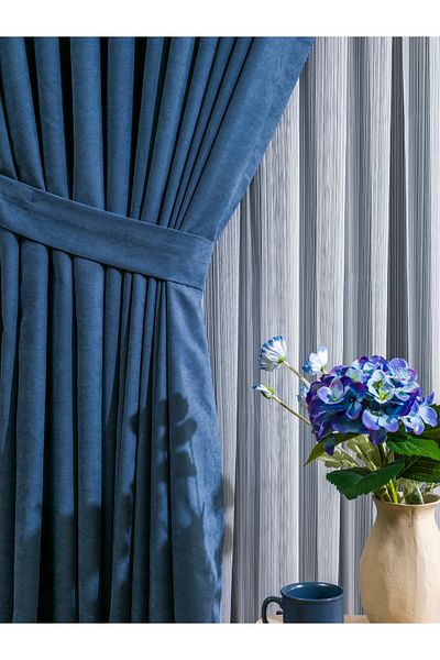 LUNETT HOME READY TO USE indigo FLATLESS EXTRAFORIZED FLAT SEWING FON CURTAIN SINGLE WING 9197