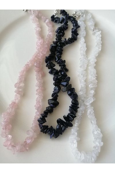LemaStone Pink Quartz, White Crystal Quartz and Dark Blue Star Broken Natural Stone 3Pcs Necklace Set