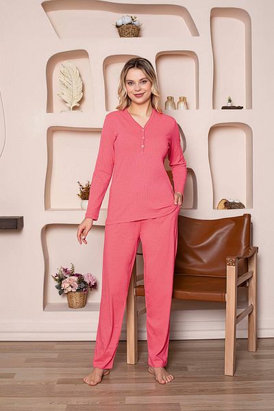 GUAVA+ Pink Collar Buttoned Women's Long Sleeve Pjamas Suit