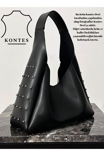 Kontes Women's Hand and Shoulder Bag with Staple Detail - Snap Closure and Zipper