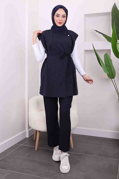 İmajButik Κοστούμι παντελόνι με ζώνη μέσης Navy Blue