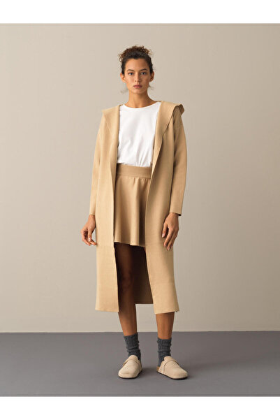 Xint Kadın Bej Esnek Dokulu Regular Fit Uzun Hırka