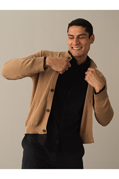 Xint Erkek Camel Pamuk Dokulu Düğmeli Hırka